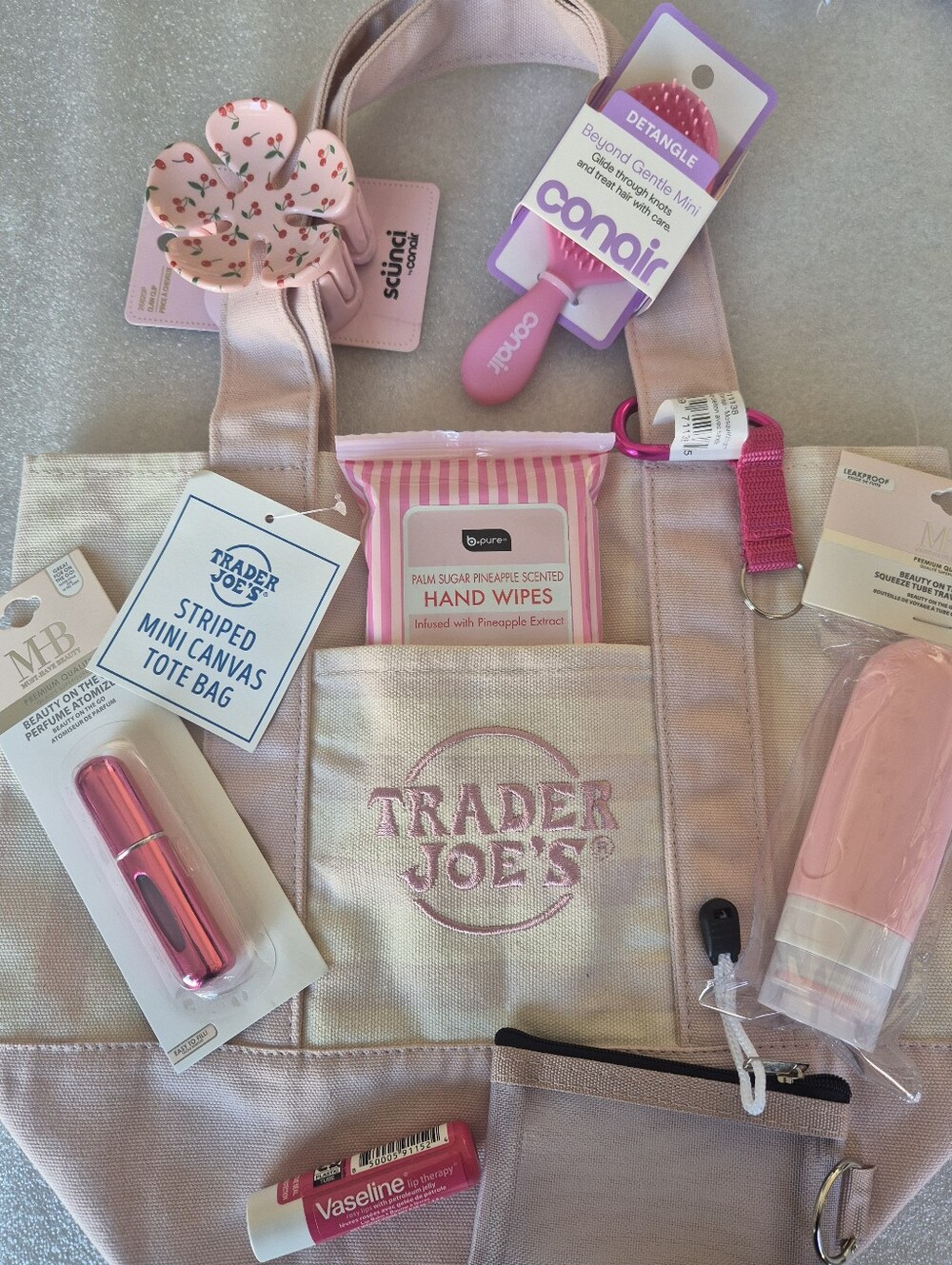 🩷Trader Joe's Pink Striped Mini Canvas Tote- Gift Set🩷